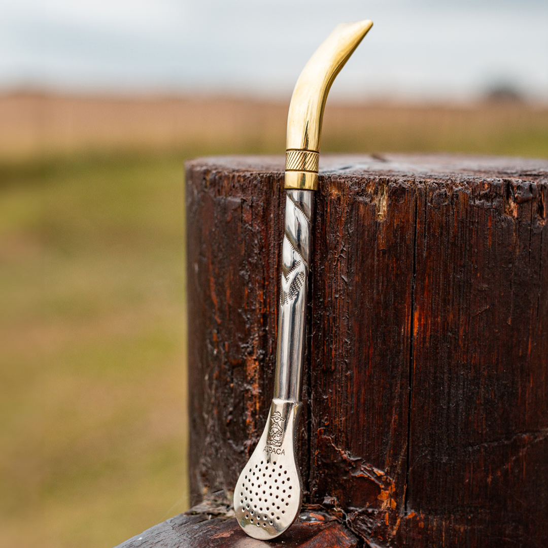 Curved & Chiseled Wide Metal Straw (Bombillon) - Nickel Silver (Alpaca)