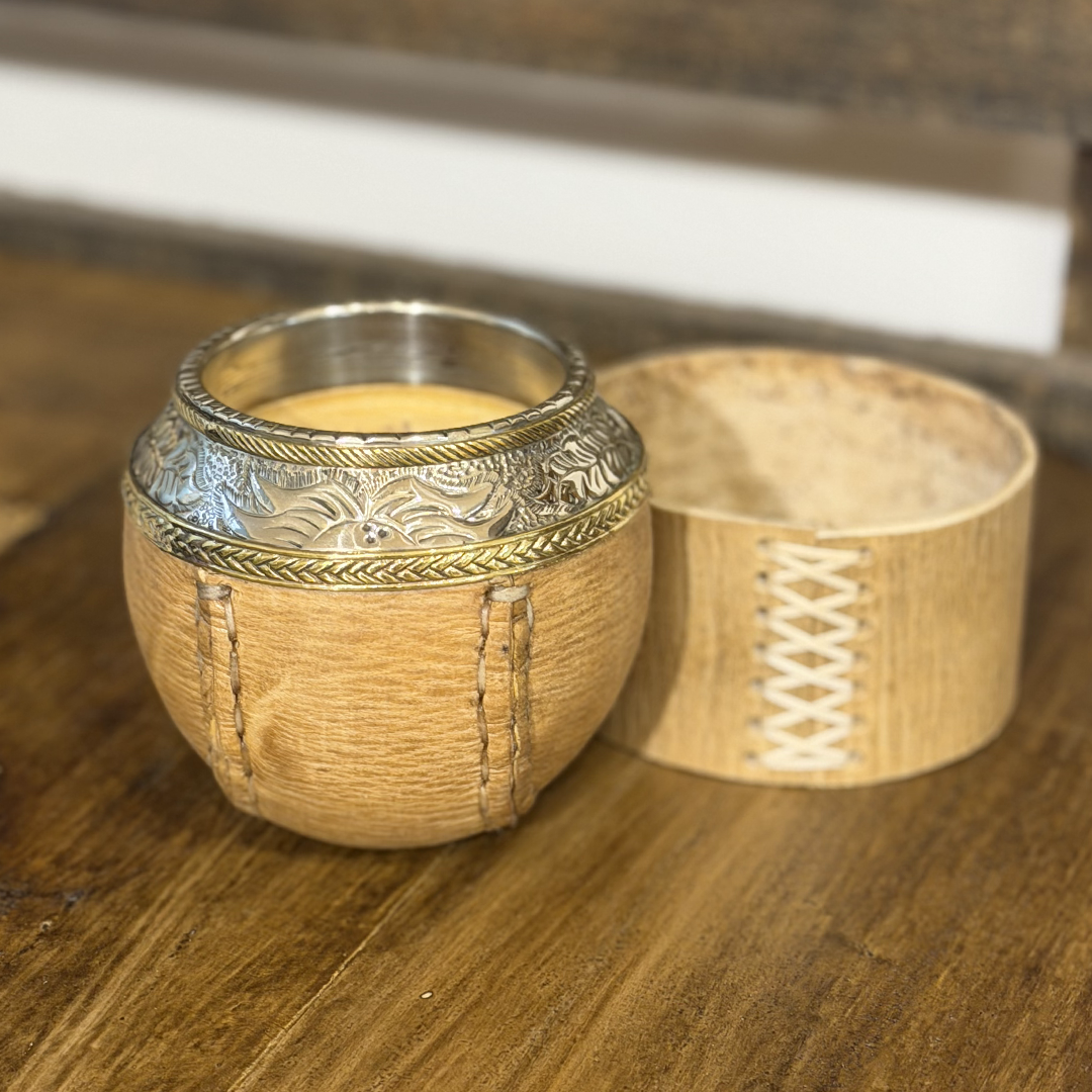 Mate Torpedo Imperial (Calabaza y cuero crudo) - Virola Alpaca Cincelada