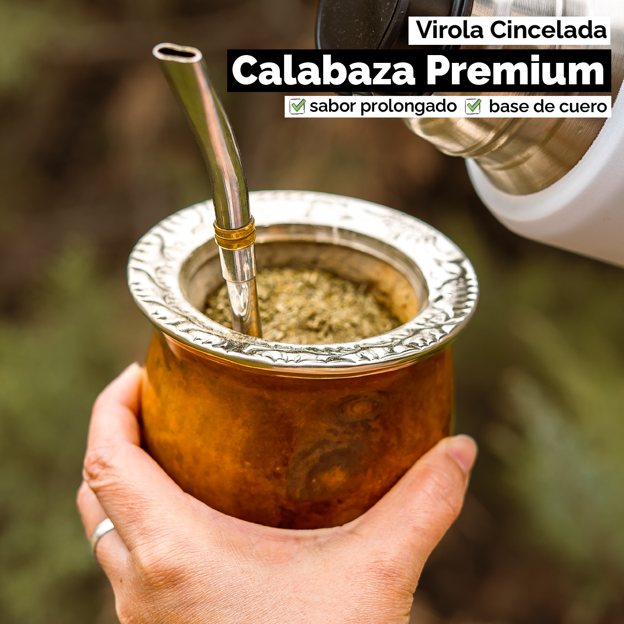 Mate Calabaza Criollo (con base) - Virola Alpaca Cincelada