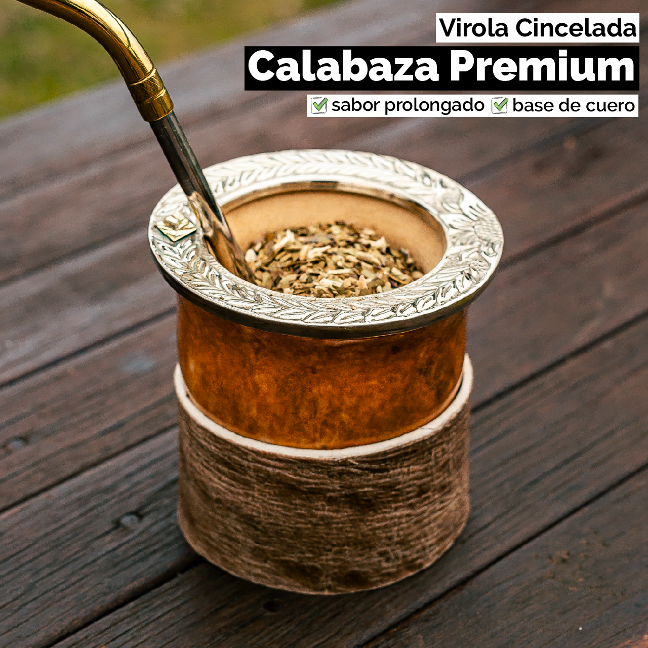 Mate Calabaza Criollo (con base) - Virola Alpaca Cincelada