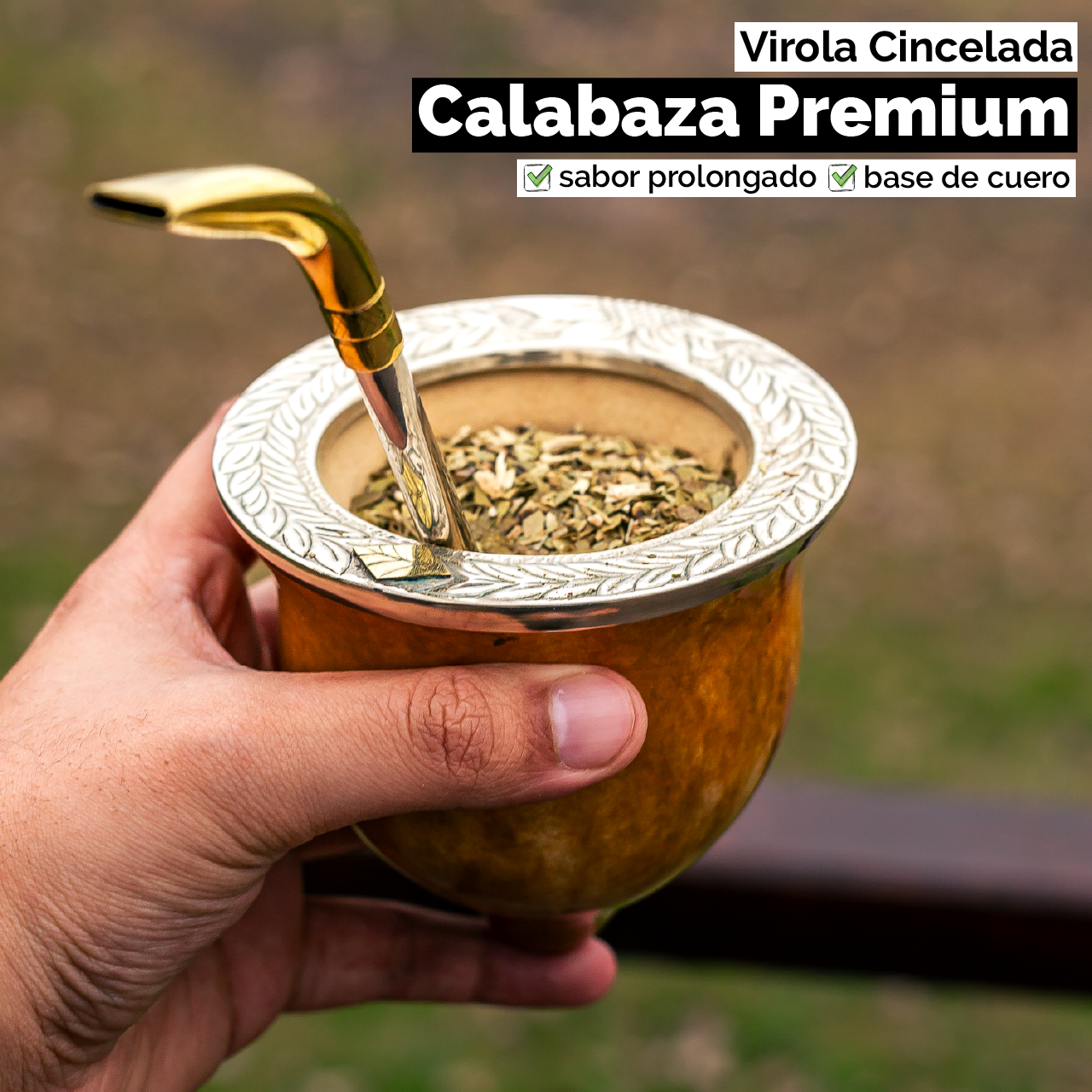 Mate Calabaza Criollo (con base) - Virola Alpaca Cincelada