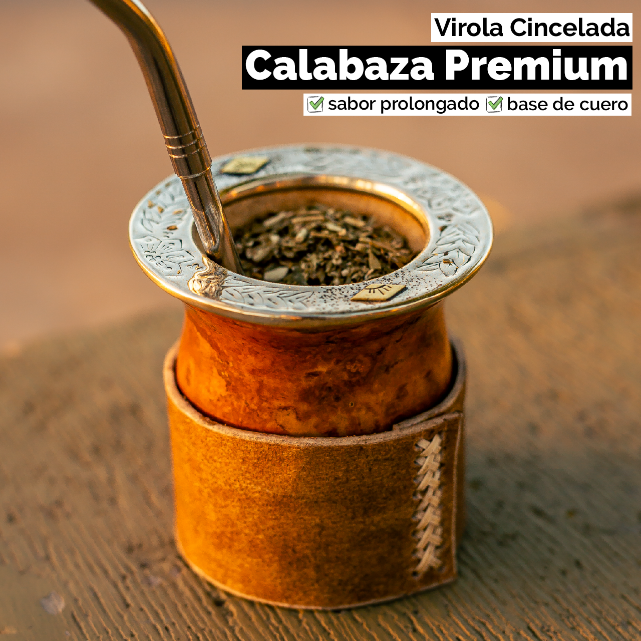 Mate Calabaza Criollo (con base) - Virola Alpaca Cincelada